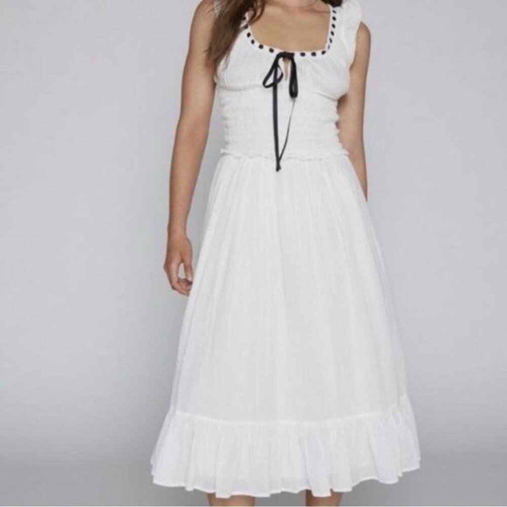 Kimchi Blue Olivia Smocked Midi Dress Small White Ribbon Milkmaid Cottagecore